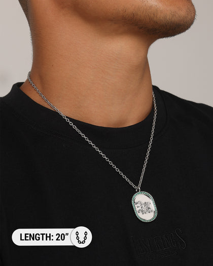 Last Kings Regalia Monogram Necklace White Gold/Green
