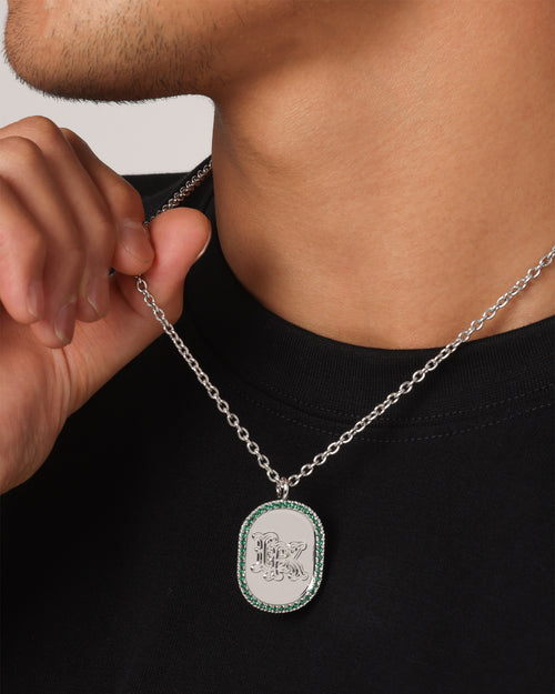 Last Kings Regalia Monogram Necklace White Gold/Green