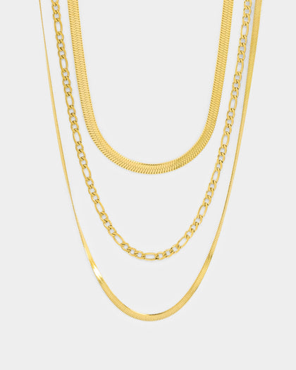 Raising Hell Women's Snake and Figaro Chain Set Gold