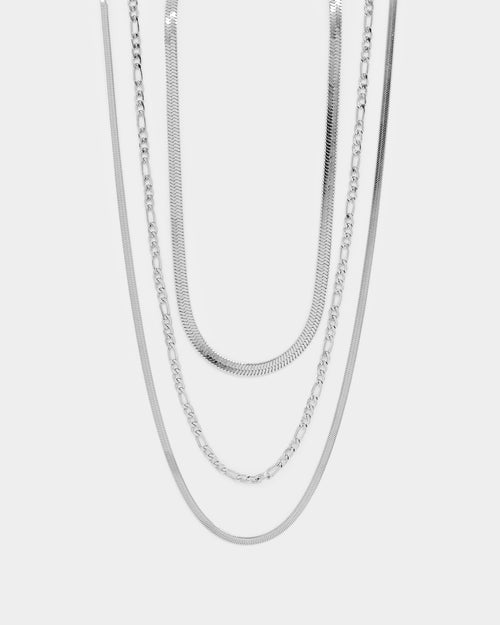 Raising Hell Women's Snake and Figaro Chain Set White Gold