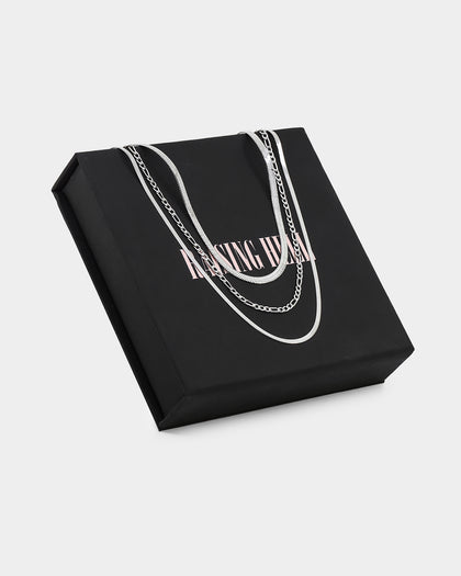 Raising Hell Women's Snake and Figaro Chain Set White Gold