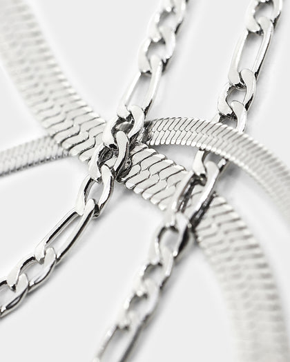 Raising Hell Women's Snake and Figaro Chain Set White Gold