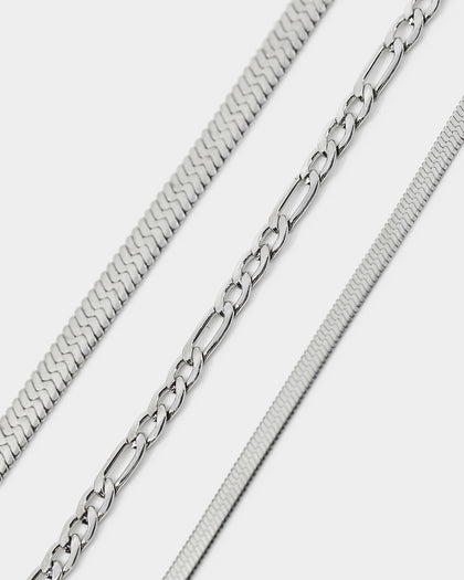 Raising Hell Women's Snake and Figaro Chain Set White Gold