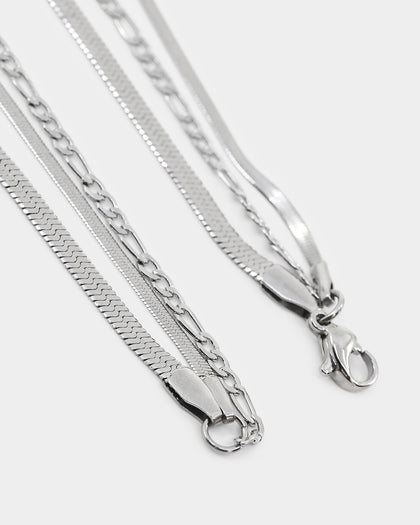 Raising Hell Women's Snake and Figaro Chain Set White Gold