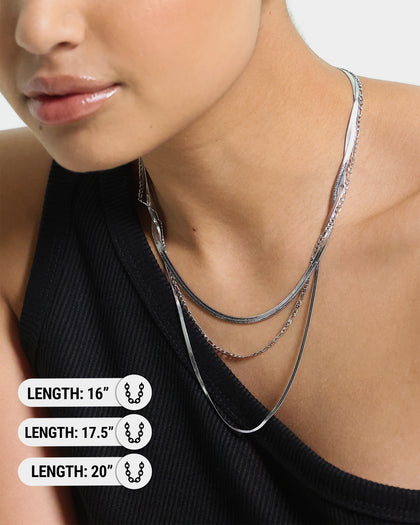 Raising Hell Women's Snake and Figaro Chain Set White Gold