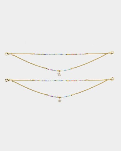 Raising Heel Women's Butterfly Beaded Shoe Chain Iced Gold