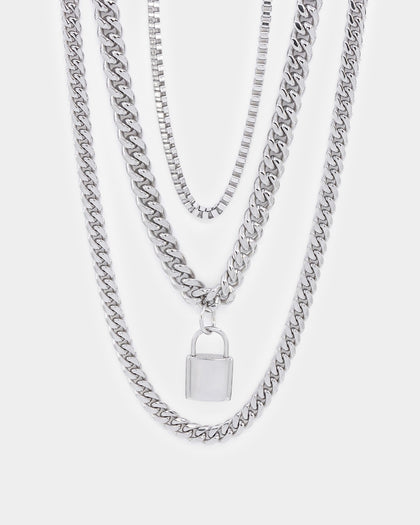 Infra Triple Padlock Chain Set Silver