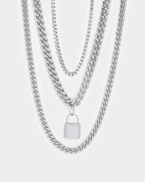 Infra Triple Padlock Chain Set Silver