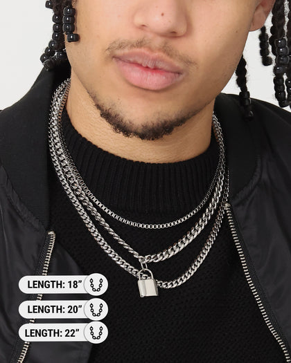 Infra Triple Padlock Chain Set Silver