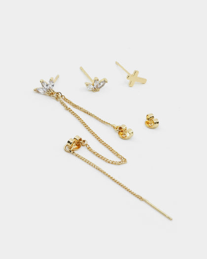 Raising Hell Women's Adina Cross Earrings Chain Iced Gold