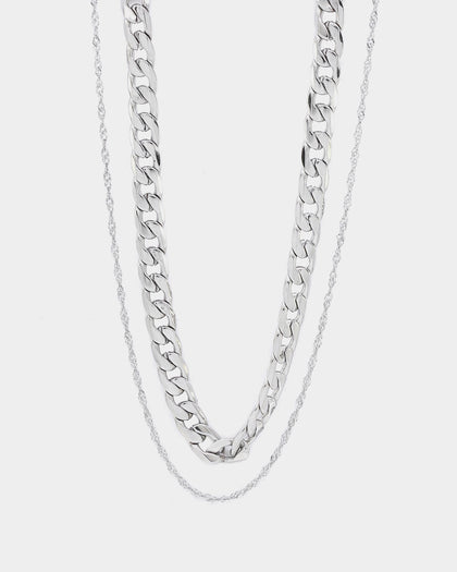 NXS Diamond Cut Double Chains White Gold