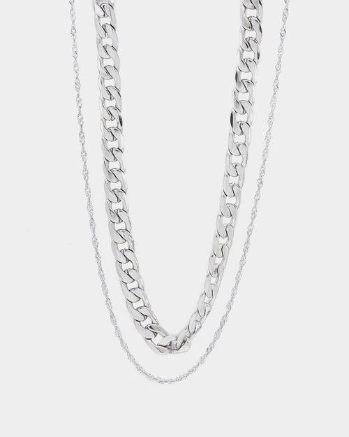 NXS Diamond Cut Double Chains White Gold