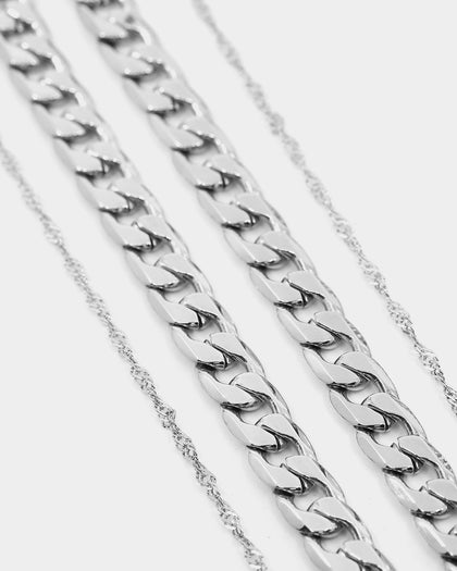 NXS Diamond Cut Double Chains White Gold