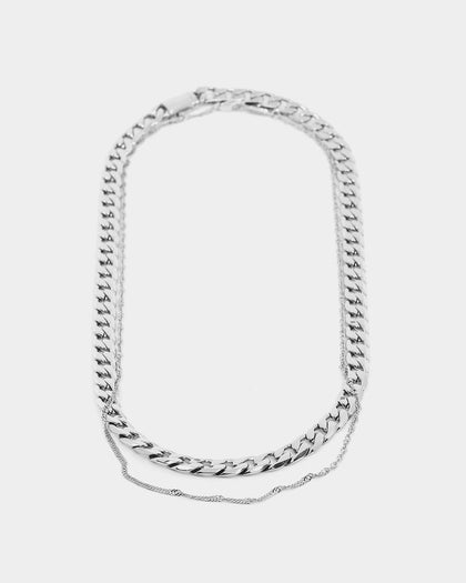NXS Diamond Cut Double Chains White Gold