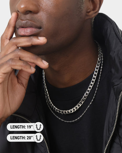 NXS Diamond Cut Double Chains White Gold