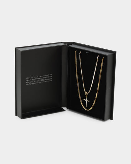 NXS Double Cross Chain Iced Gold