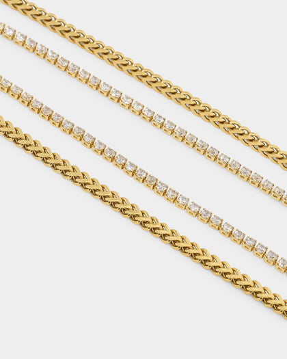 NXS Double Cross Chain Iced Gold
