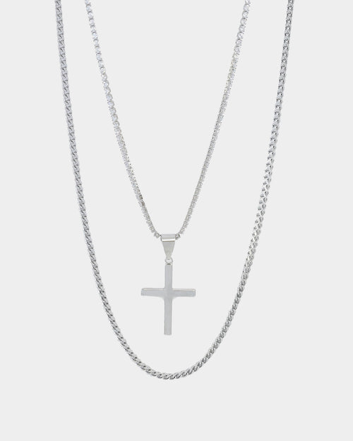 NXS Double Cross Chain White Gold