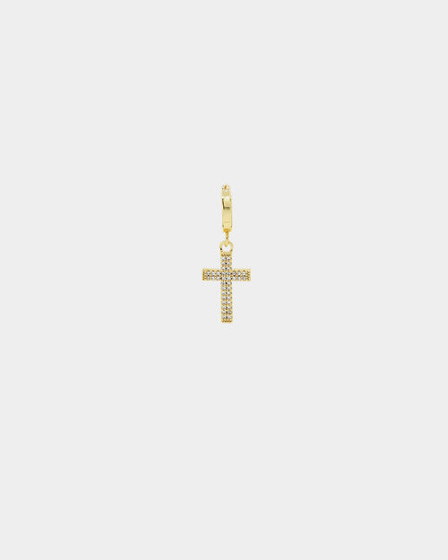 NXS Mini Cross Earring Iced Gold