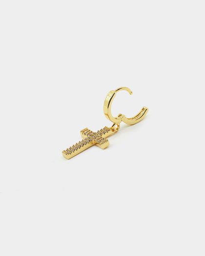 NXS Mini Cross Earring Iced Gold