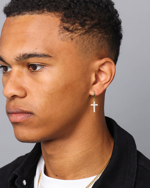 NXS Mini Cross Earring Iced Gold
