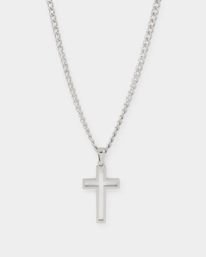 NXS Hollow Cross Chain White Gold