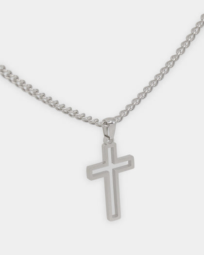NXS Hollow Cross Chain White Gold