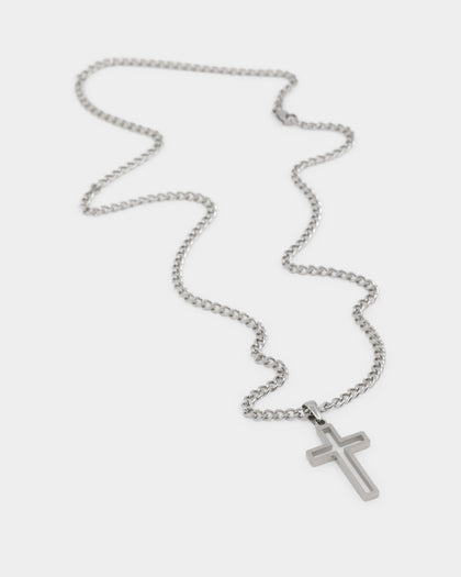NXS Hollow Cross Chain White Gold