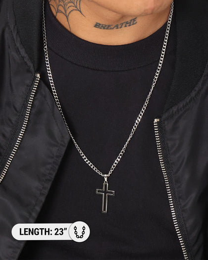 NXS Hollow Cross Chain White Gold