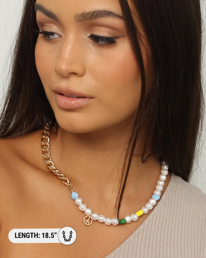 Wild For The Weekend Peace Beaded Necklace Gold