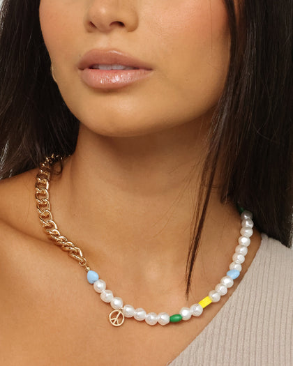 Wild For The Weekend Peace Beaded Necklace Gold