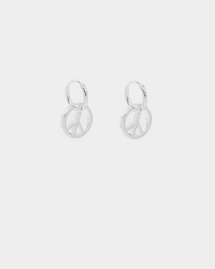 Wild For The Weekend Peace Drop Hoop Earrings Silver