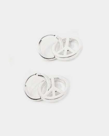 Wild For The Weekend Peace Drop Hoop Earrings Silver