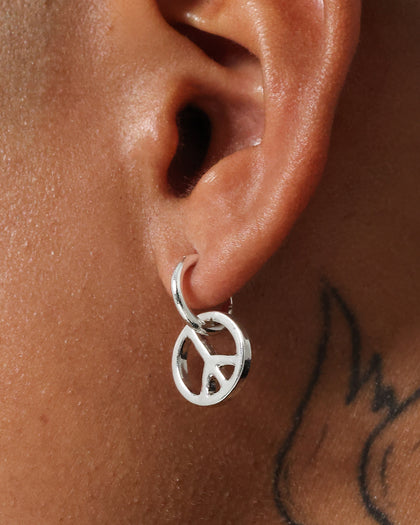 Wild For The Weekend Peace Drop Hoop Earrings Silver