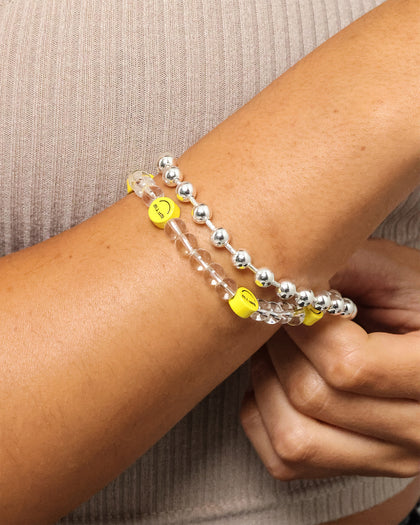 Wild For The Weekend Smiley Beaded Bracelet Silver