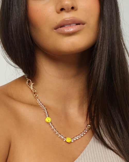 Wild For The Weekend Smiley Beaded Necklace Gold