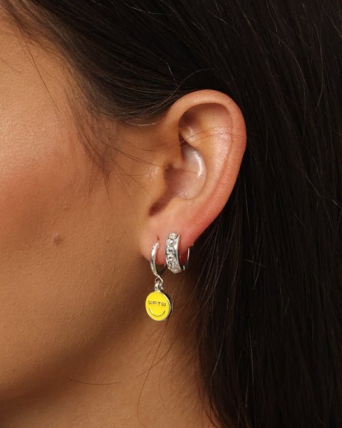 Wild For The Weekend Smiley Drop Hoop Earrings Silver