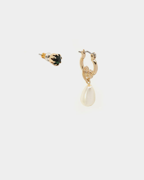 Wild For The Weekend Pearl And Crystal Earrings Set Gold