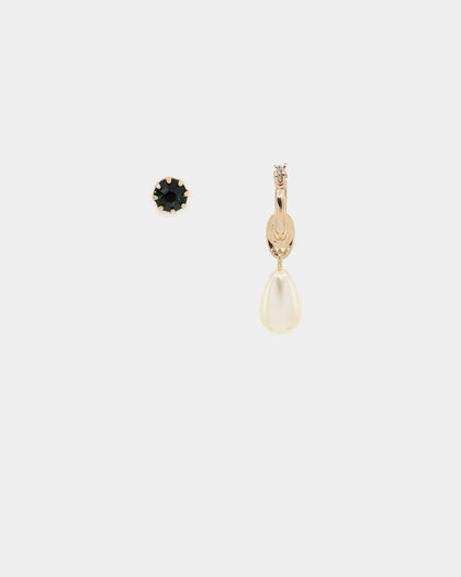 Wild For The Weekend Pearl And Crystal Earrings Set Gold