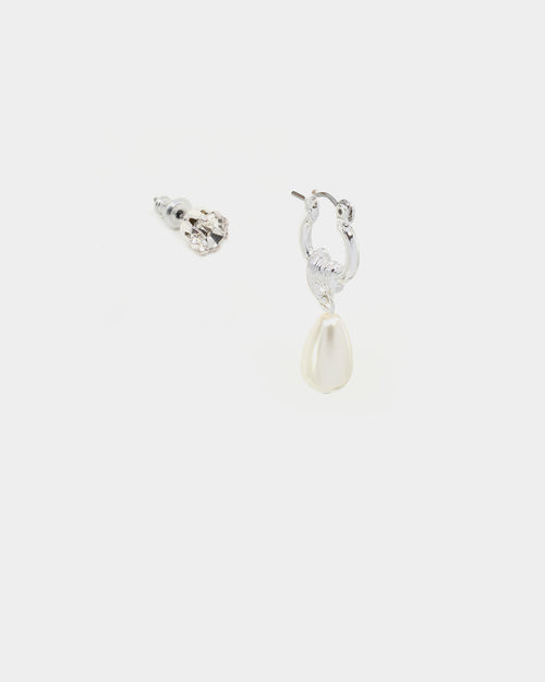 Wild For The Weekend Pearl And Crystal Earrings Set Silver