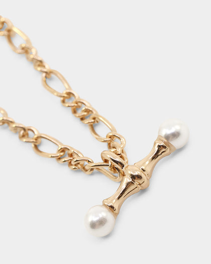 Wild For The Weekend Pearl T-Bar Necklace Gold