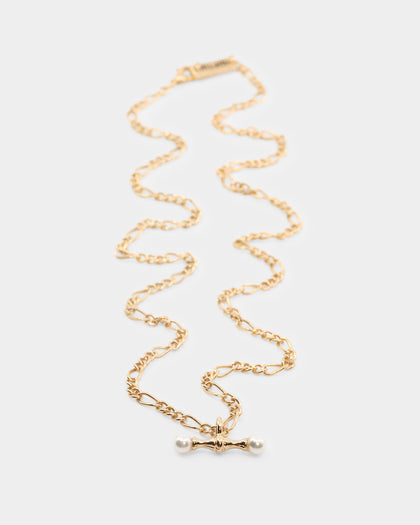 Wild For The Weekend Pearl T-Bar Necklace Gold