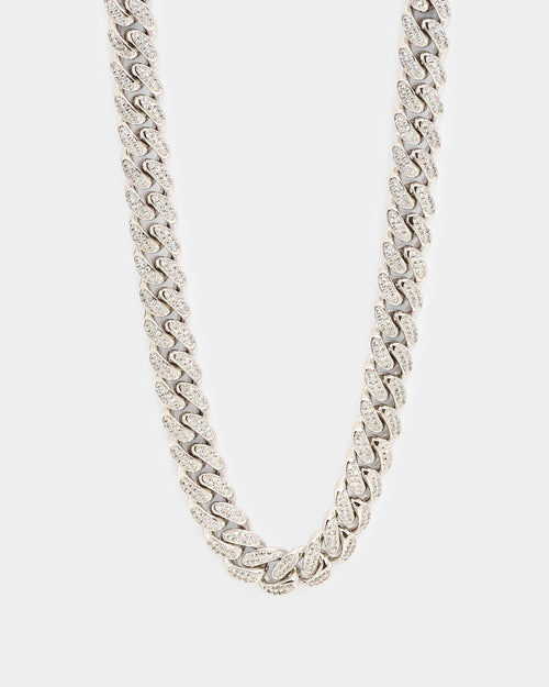 NXS 12mm Diamond Cuban Link Chain Iced White Gold