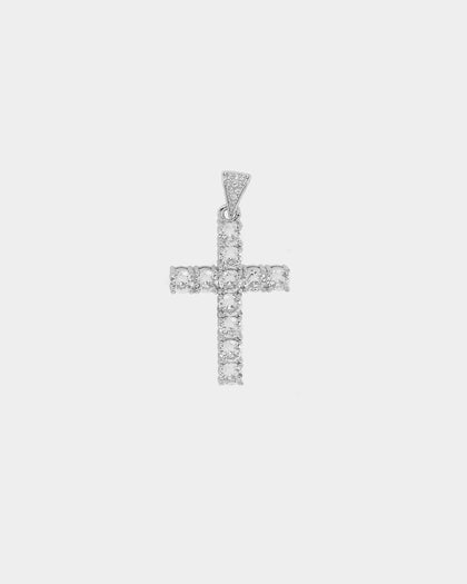 NXS Iced Cross Pendant Iced White Gold