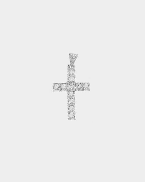NXS Iced Cross Pendant Iced White Gold