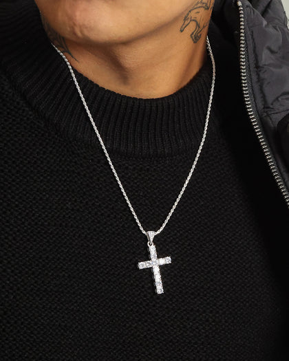 NXS Iced Cross Pendant Iced White Gold