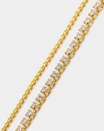 Raising Hell Women's Cuban Tennis Duo Anklet Iced Gold