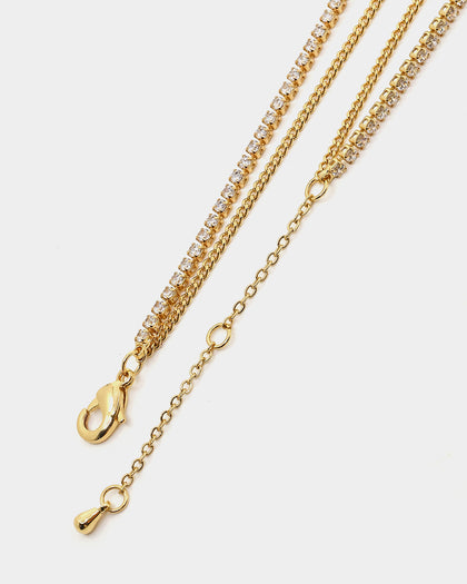 Raising Hell Women's Cuban Tennis Duo Anklet Iced Gold