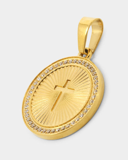 NXS Circular Cross Pendant Iced Gold