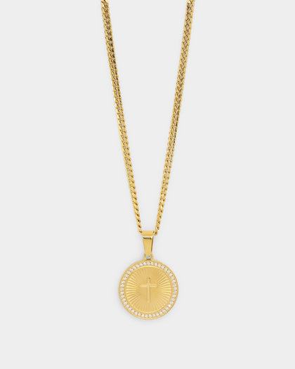 NXS Circular Cross Pendant Iced Gold